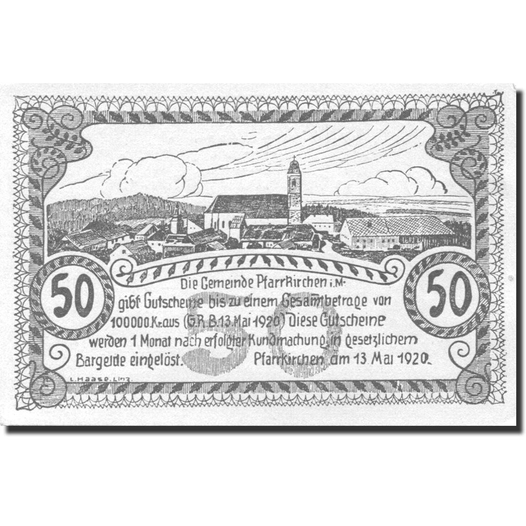 Banknote, Austria, Pfarrkirchen, 50 Heller, village, 1920 UNC(63) Mehl:FS 744Ib