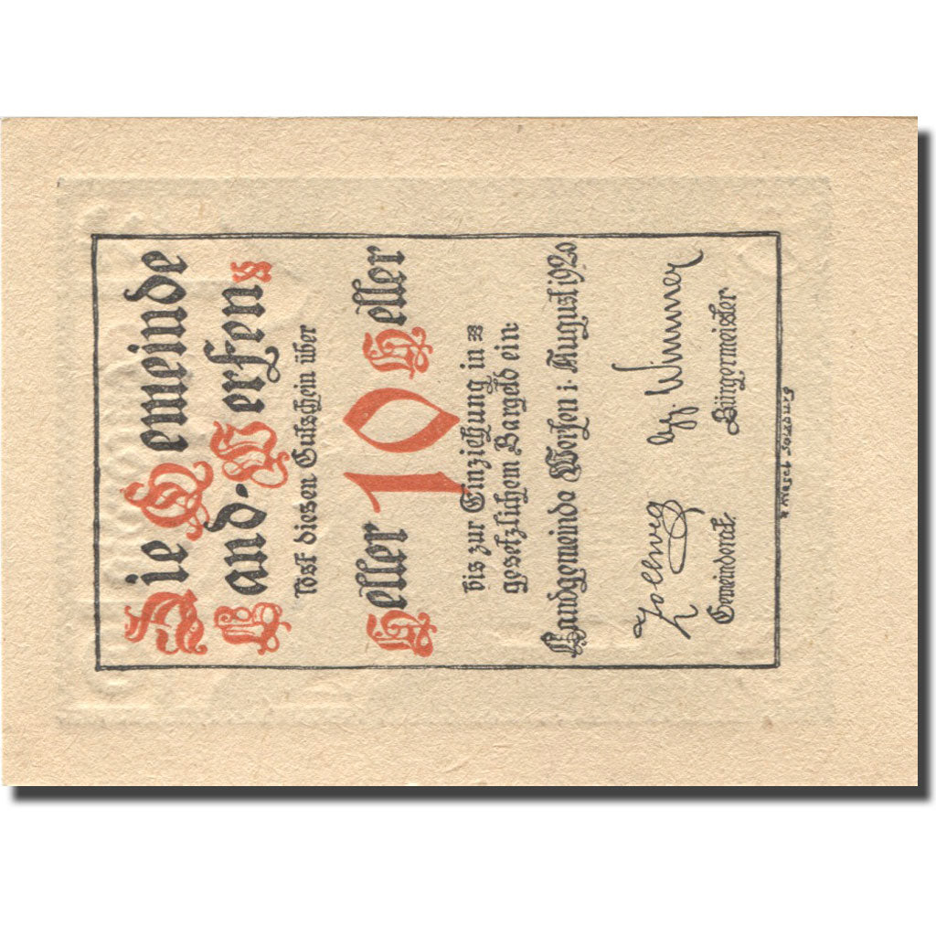 Geldschein, Österreich, Werfen, 10 Heller, Usine, UNZ-, Mehl:FS 1172