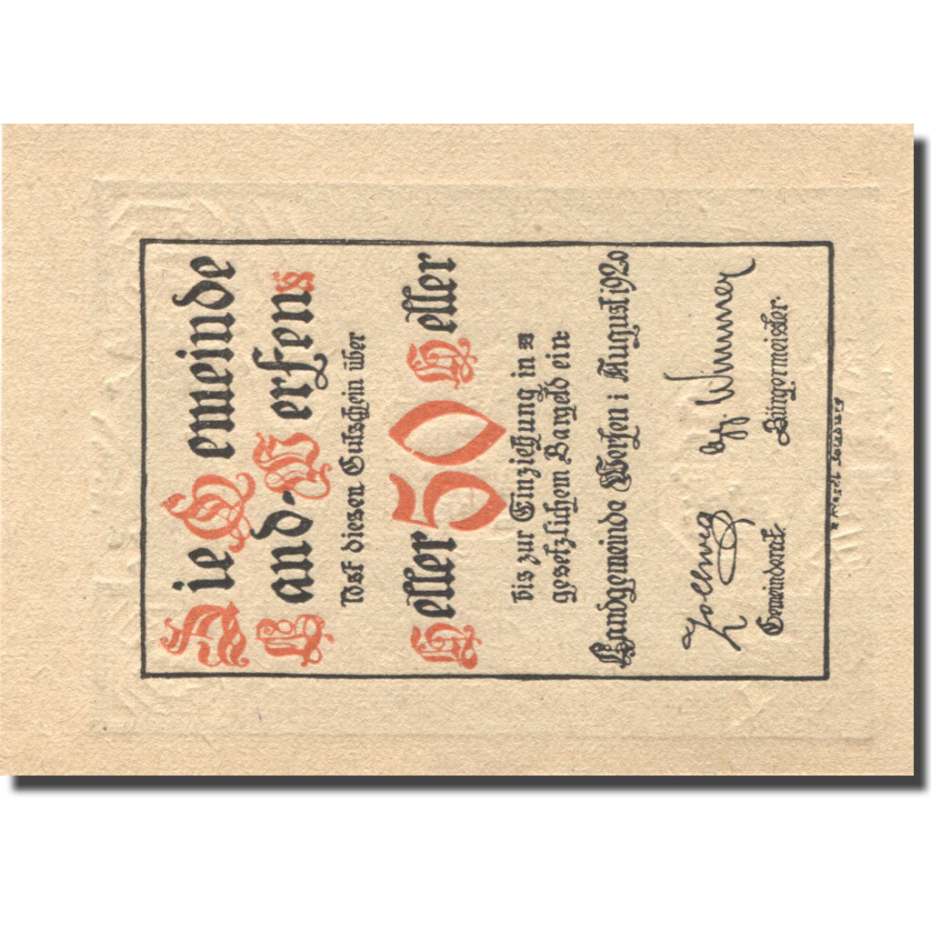Banknote, Austria, Werfen, 50 Heller, château, UNC(63), Mehl:FS 1172