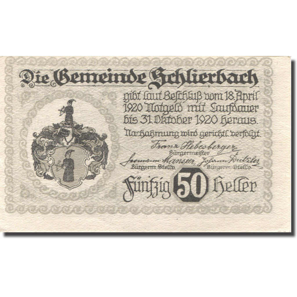 Banknote, Austria, Schlierbach, 50 Heller, château, 1920 UNC(63) Mehl:FS 962IIa