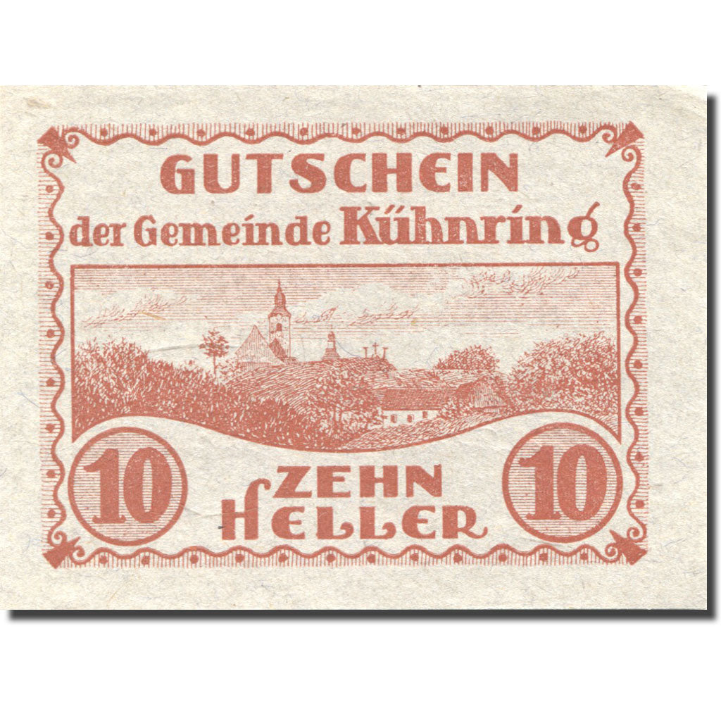 Banknote, Austria, Kuhnring, 10 Heller, village, 1920 UNC(63) Mehl:FS 489f