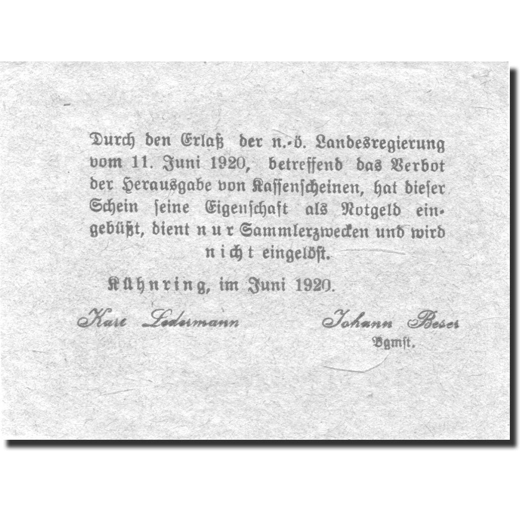 Banknote, Austria, Kuhnring, 10 Heller, village, 1920 UNC(63) Mehl:FS 489f