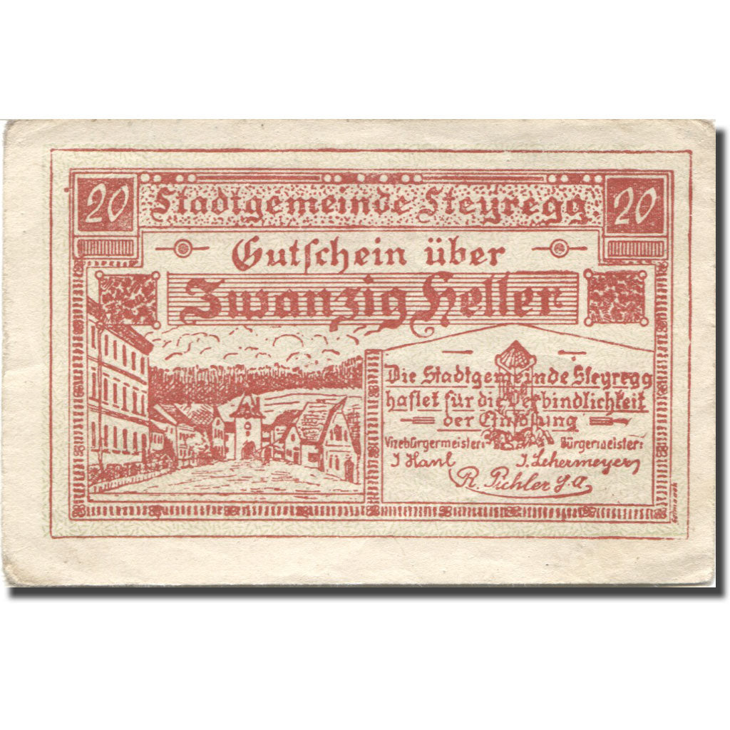 Billet, Autriche, Steyregg, 20 Heller, village, 1920 TTB, Mehl:FS 1036Ia