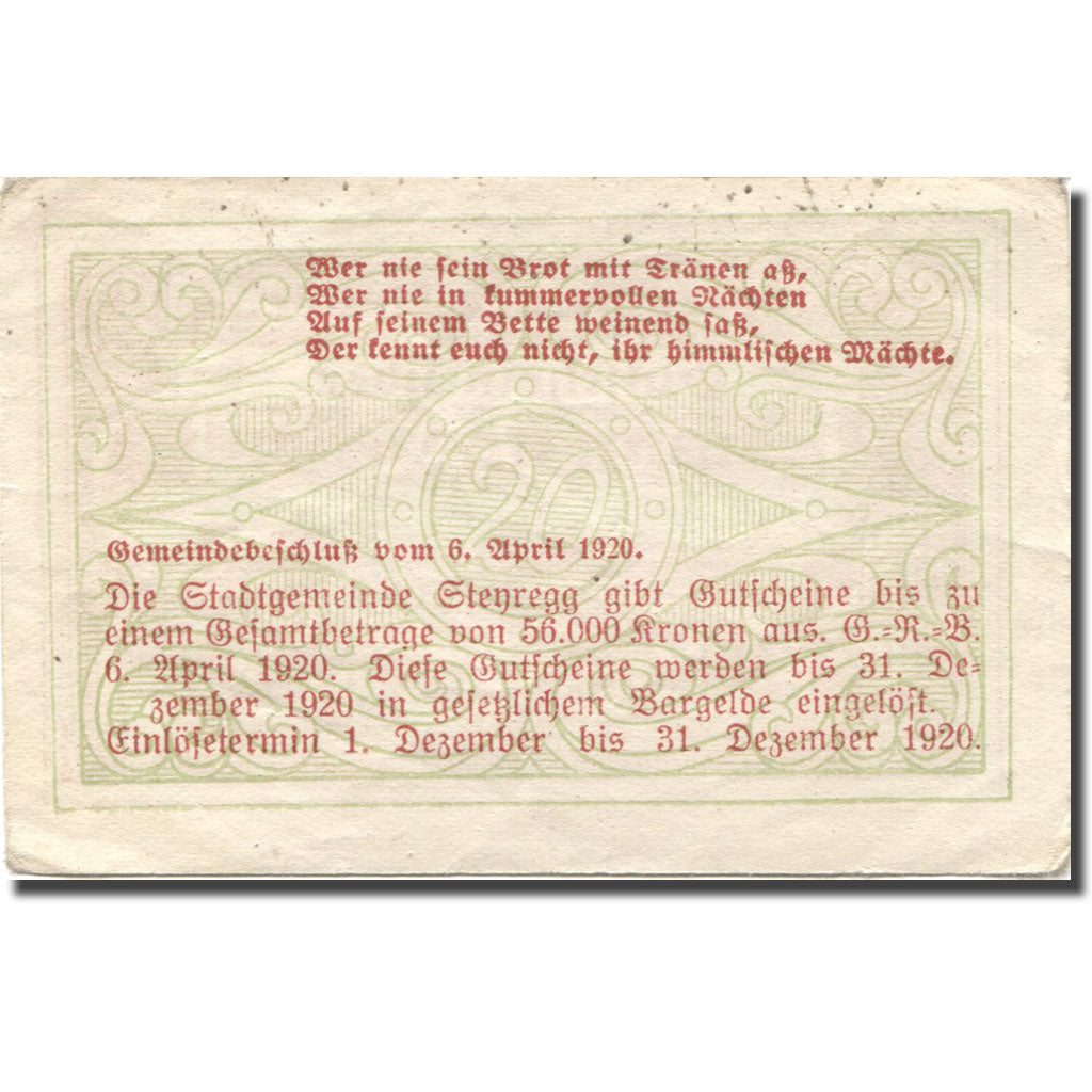 Billet, Autriche, Steyregg, 20 Heller, village, 1920 TTB, Mehl:FS 1036Ia