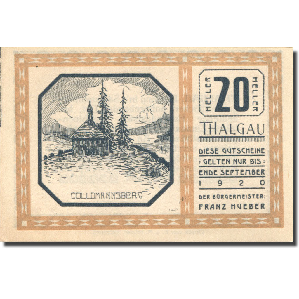 Banknote, Austria, Thalgau, 20 Heller, Forêt 1920-09-30, UNC(63), Mehl:FS 1065a