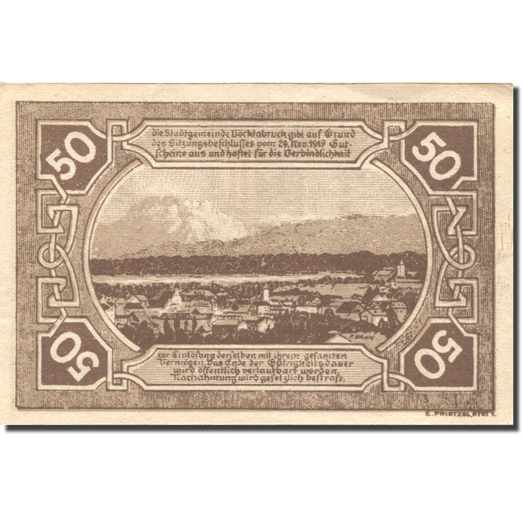 Billet, Autriche, Vocklabruck, 50 Heller, château, 1920, SPL Mehl:FS 1116IIa