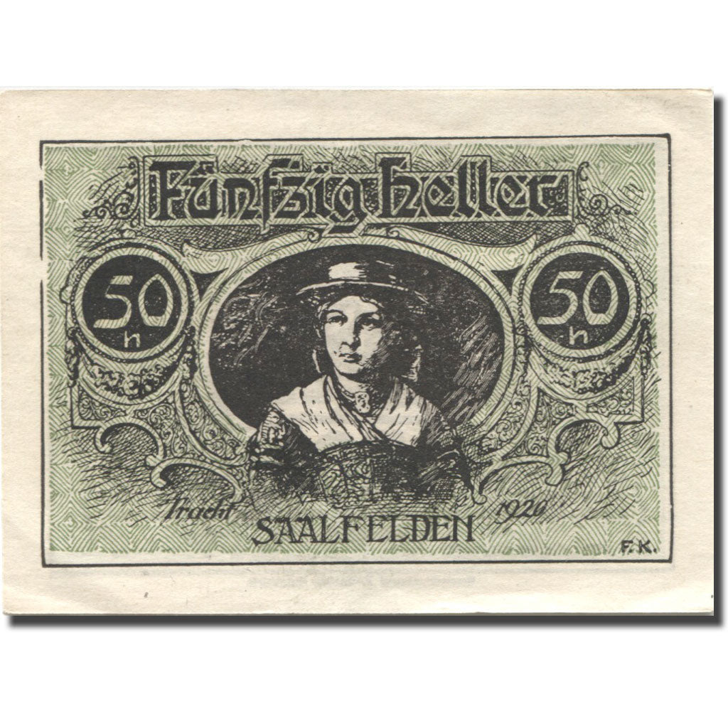 Banknote, Austria, Saalfelden, 50 Heller, montagne, UNC(63), Mehl:FS 859b