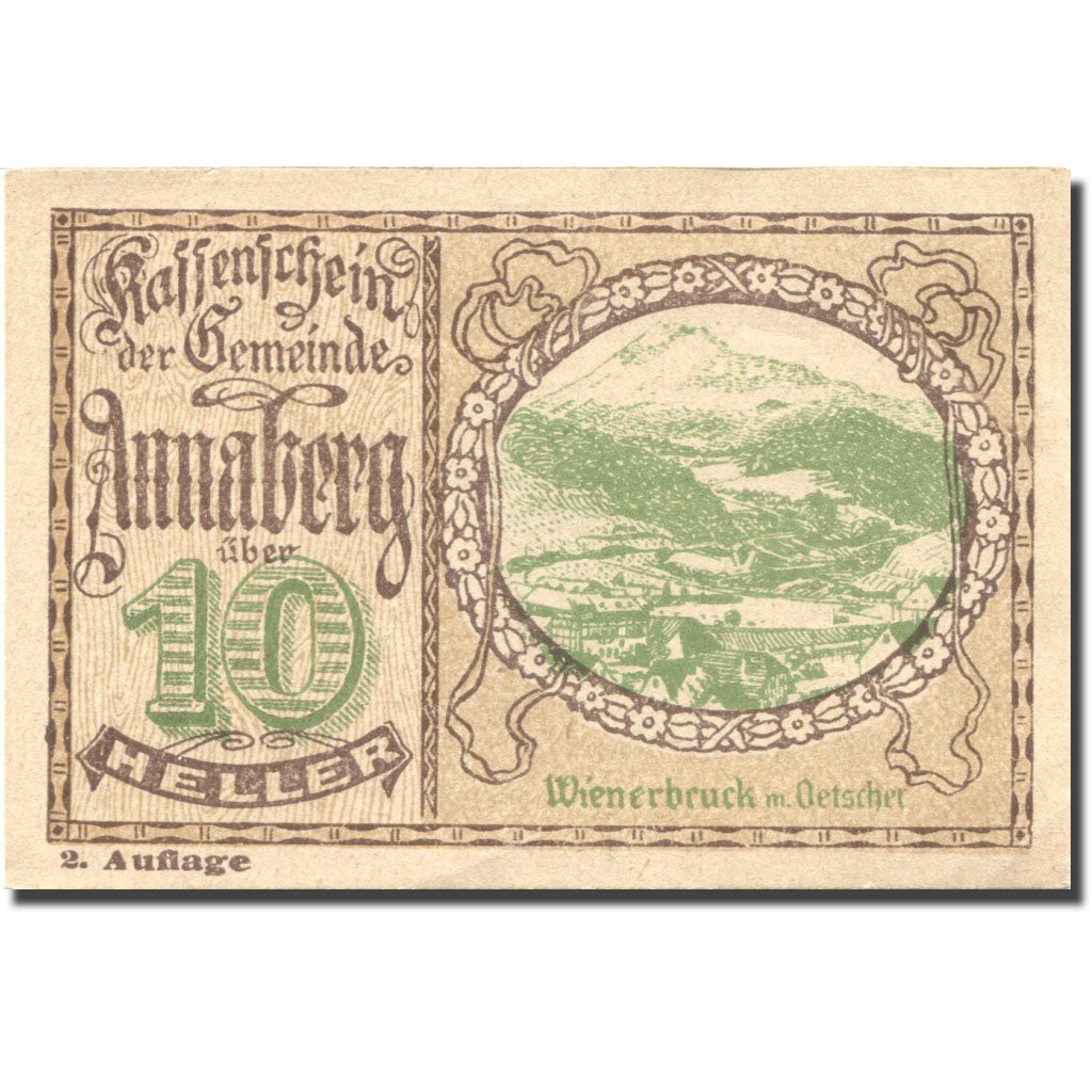 Banknote, Austria, Annaberg, 10 Heller, paysage, 1920, UNC(63) Mehl:FS 44a