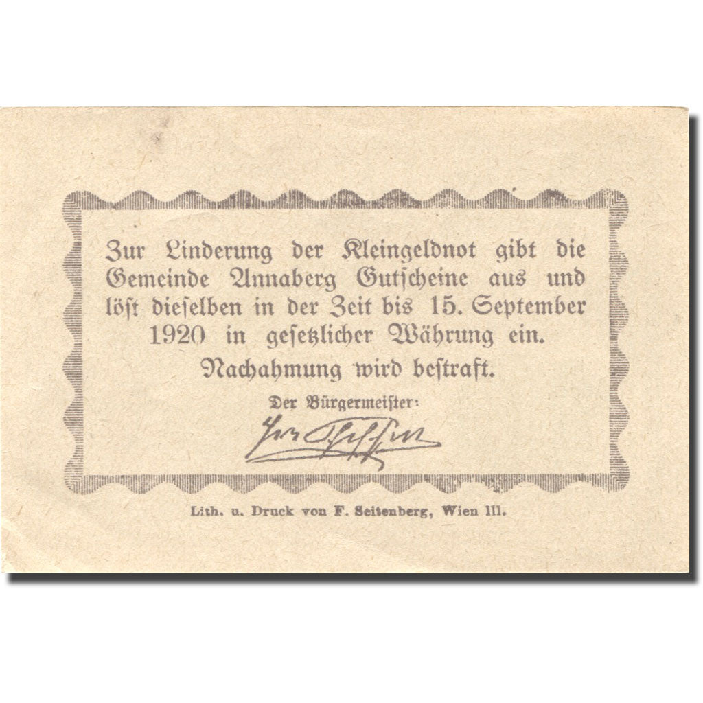 Banknote, Austria, Annaberg, 10 Heller, paysage, 1920, UNC(63) Mehl:FS 44a