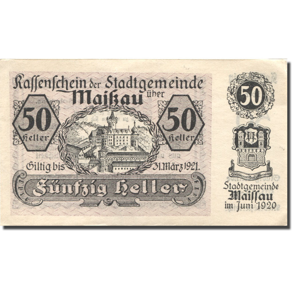Banknote, Austria, Maissau, 50 Heller, château, 1921 UNC(63) Mehl:FS 573g