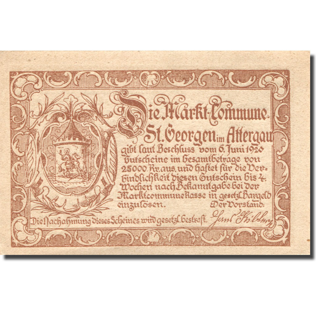 Banknote, Austria, St Georgen, 50 Heller, arbre, UNC(63), Mehl:FS 889a