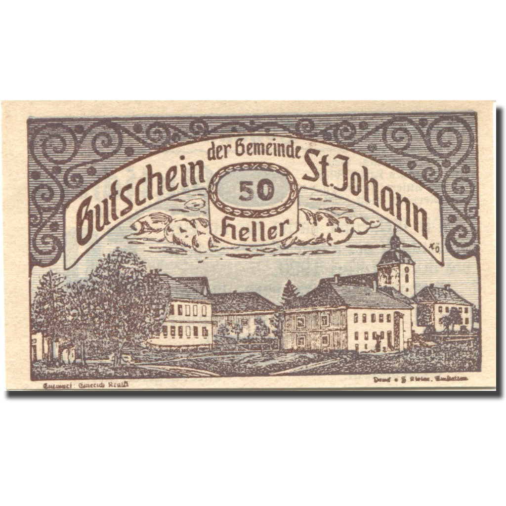 Banknote, Austria, St Johann, 50 Heller, village, 1920 UNC(63) Mehl:FS 897b