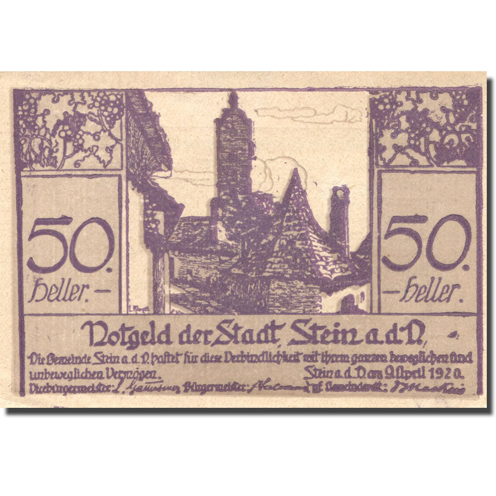 Banknote, Austria, Stein a/d Donau, 50 Heller, Eglise, 1920 UNC(63) Mehl:FS 1015