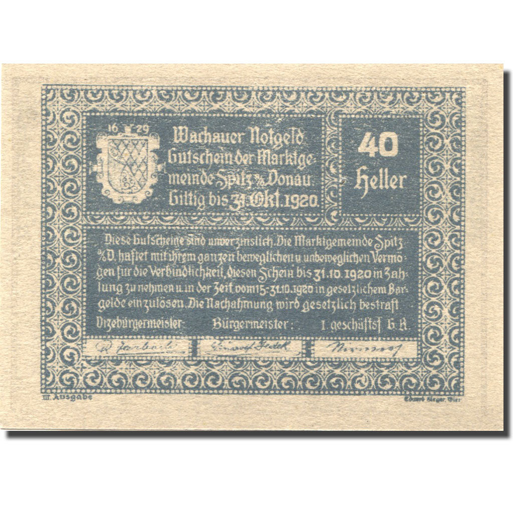 Banknote, Austria, Spitz, 40 Heller, château, 1920, UNC(63) Mehl:FS 1122