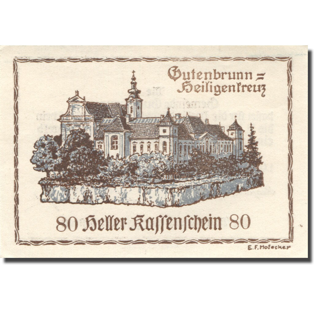 Banknote, Austria, Gutenbrunn, 80 Heller, château, 1920 UNC(63) Mehl:FS 316