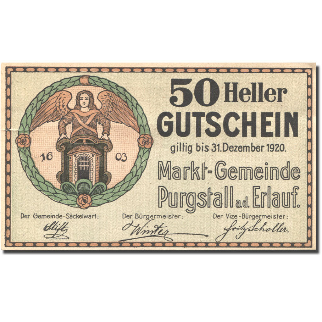 Banknote, Austria, Purgstall, 50 Heller, Eglise, 1920 AU(55-58) Mehl:FS 794II