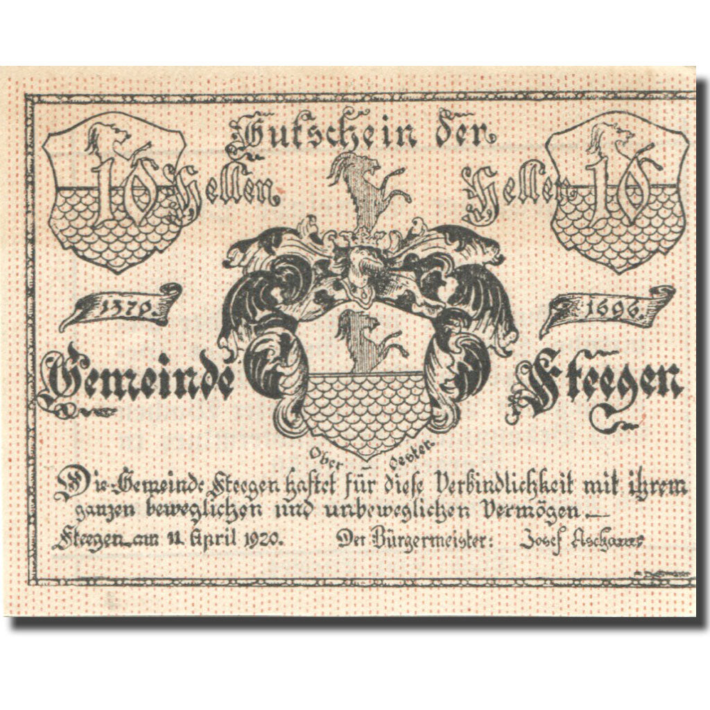 Banconote, Austria, Steegen, 10 Heller, Blason, SPL, Mehl:FS 1012Ic1