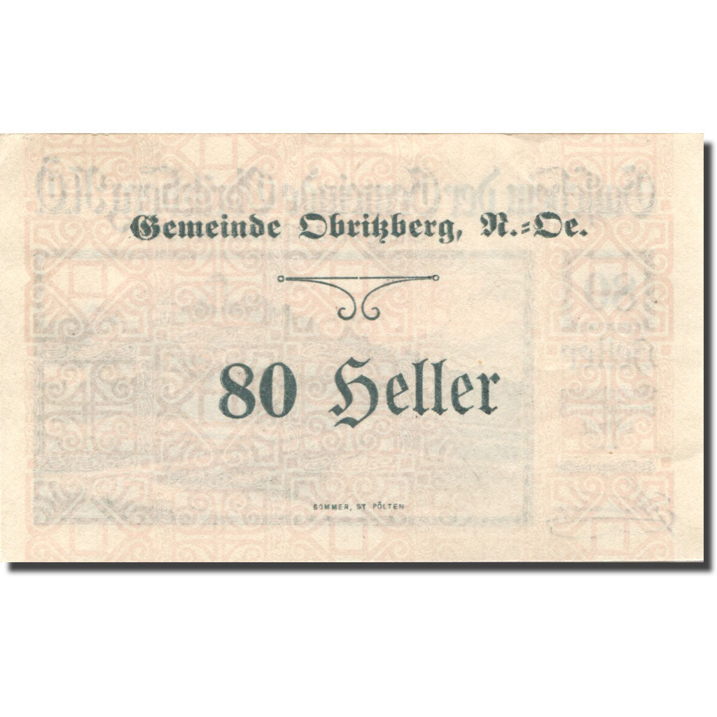 Banknote, Austria, Obritzberg, 80 Heller, paysage 1, 1920 UNC(63) Mehl:FS 701a