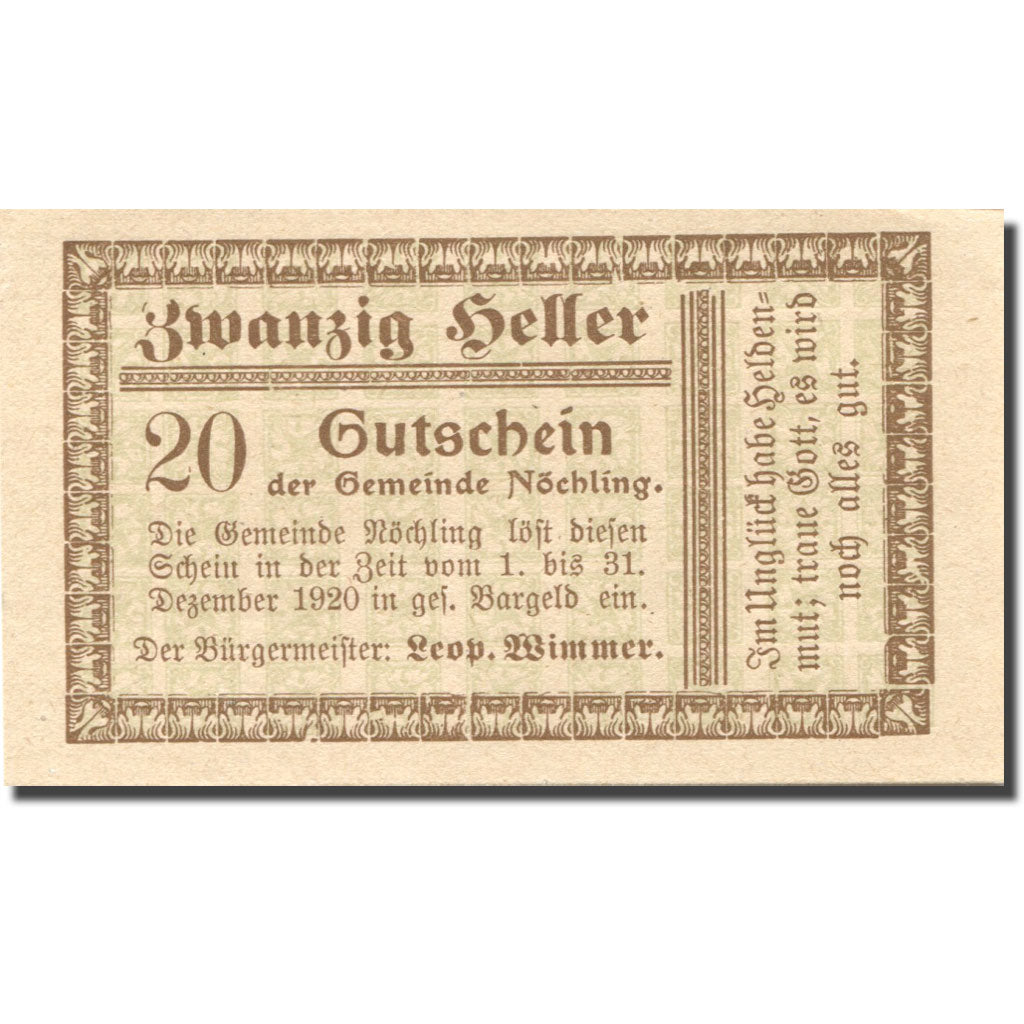 Banknote, Austria, Nöchling, 20 Heller, valeur faciale, 1920 UNC(63) Mehl:FS 674