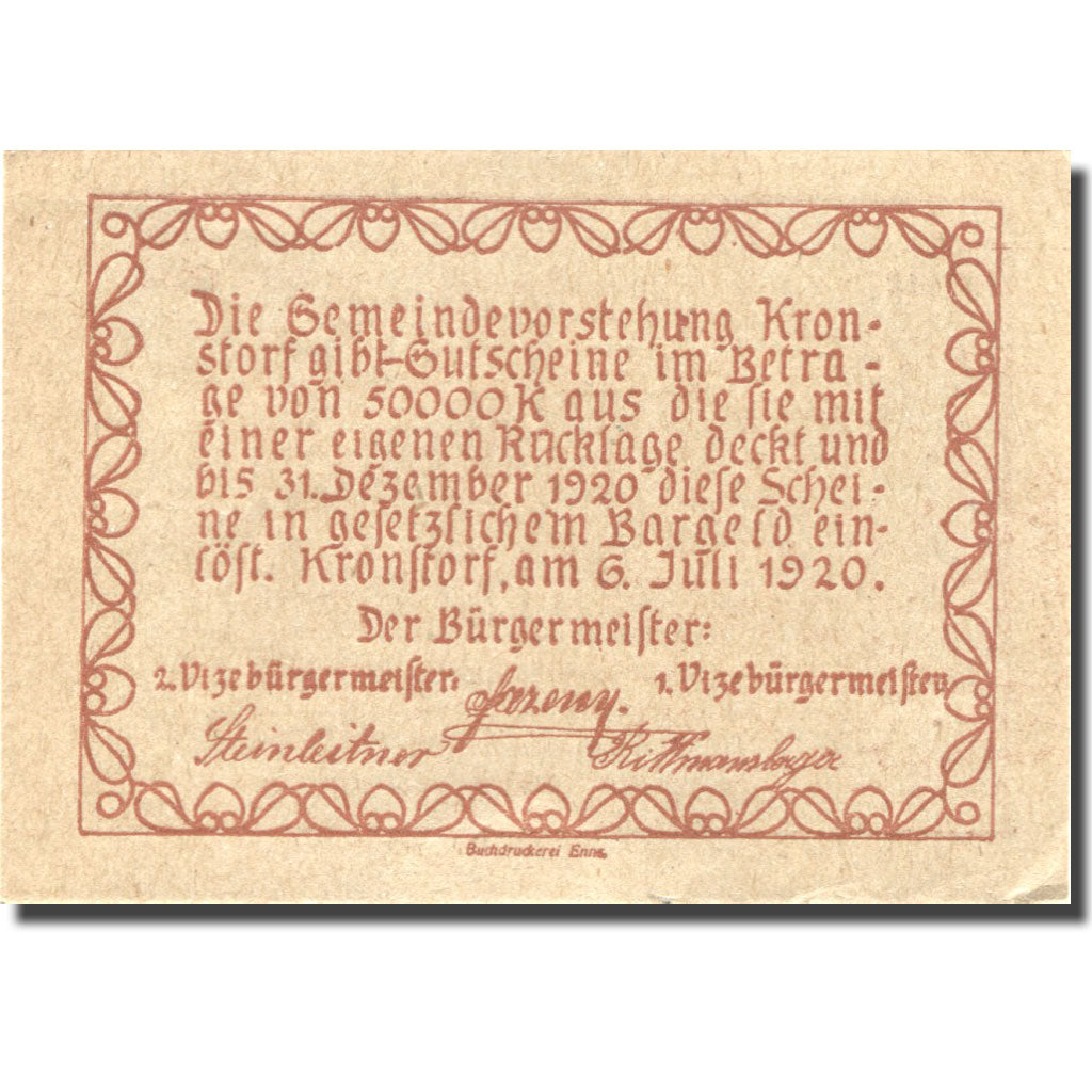 Banconote, Austria, Kronstorf, 10 Heller, château, 1920 SPL Mehl:FS 486a