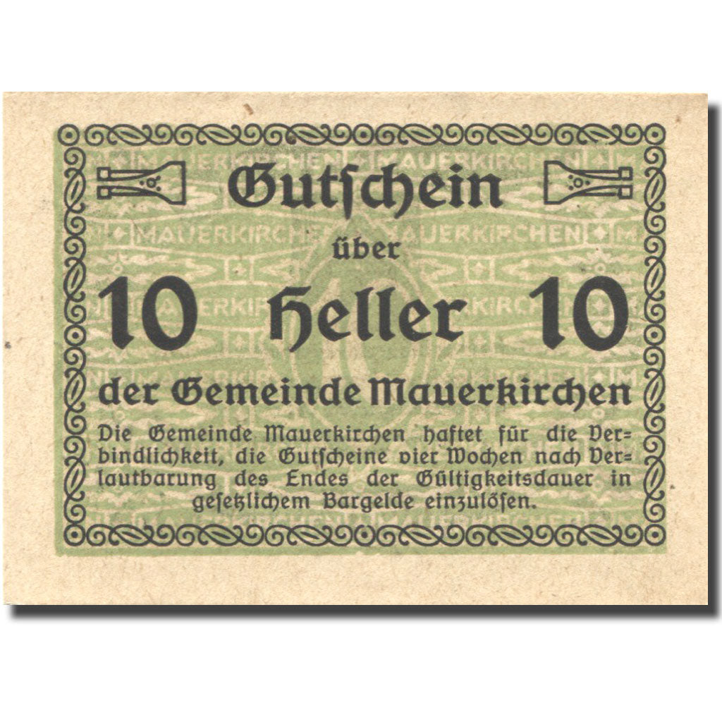 Banknote, Austria, Mauerkirchen, 10 Heller, Blason, UNC(63), Mehl:FS 598IBc