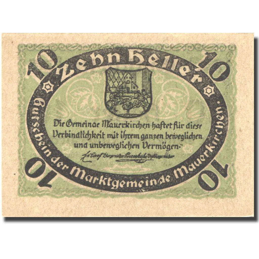 Banknote, Austria, Mauerkirchen, 10 Heller, Blason, UNC(63), Mehl:FS 598IBc