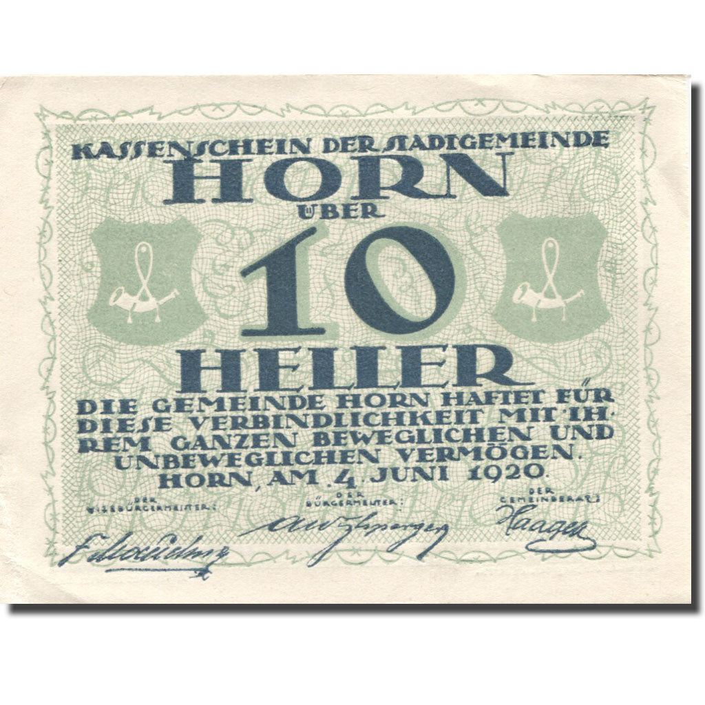 Banknote, Austria, Horn, 10 Heller, Blason 1920 AU(55-58), Mehl:FS 397IId