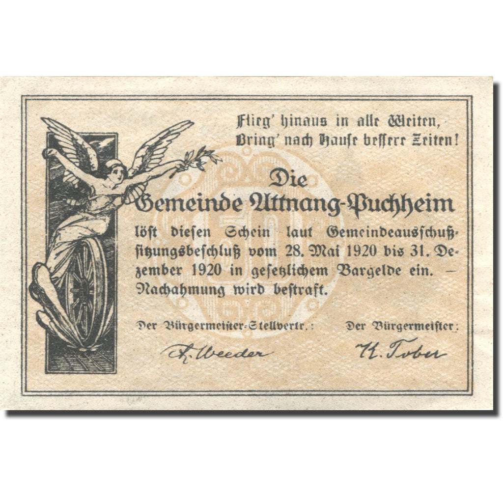 Banknote, Austria, Attnang-Puchheim 50 Heller, Eglise, 1920 UNC(63) Mehl:FS 67II