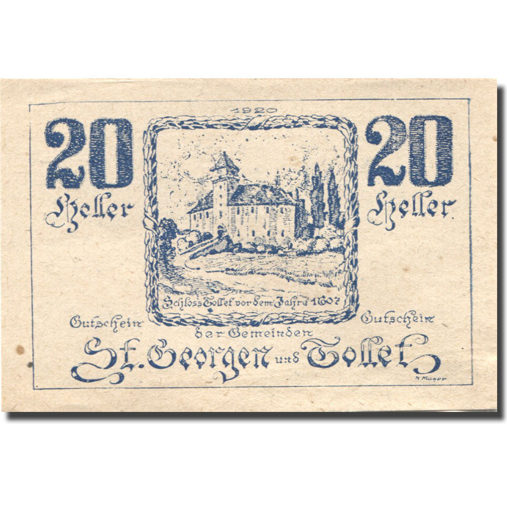 Banknote, Austria, St Georgen, 20 Heller, château, 1921 UNC(63) Mehl:FS 890