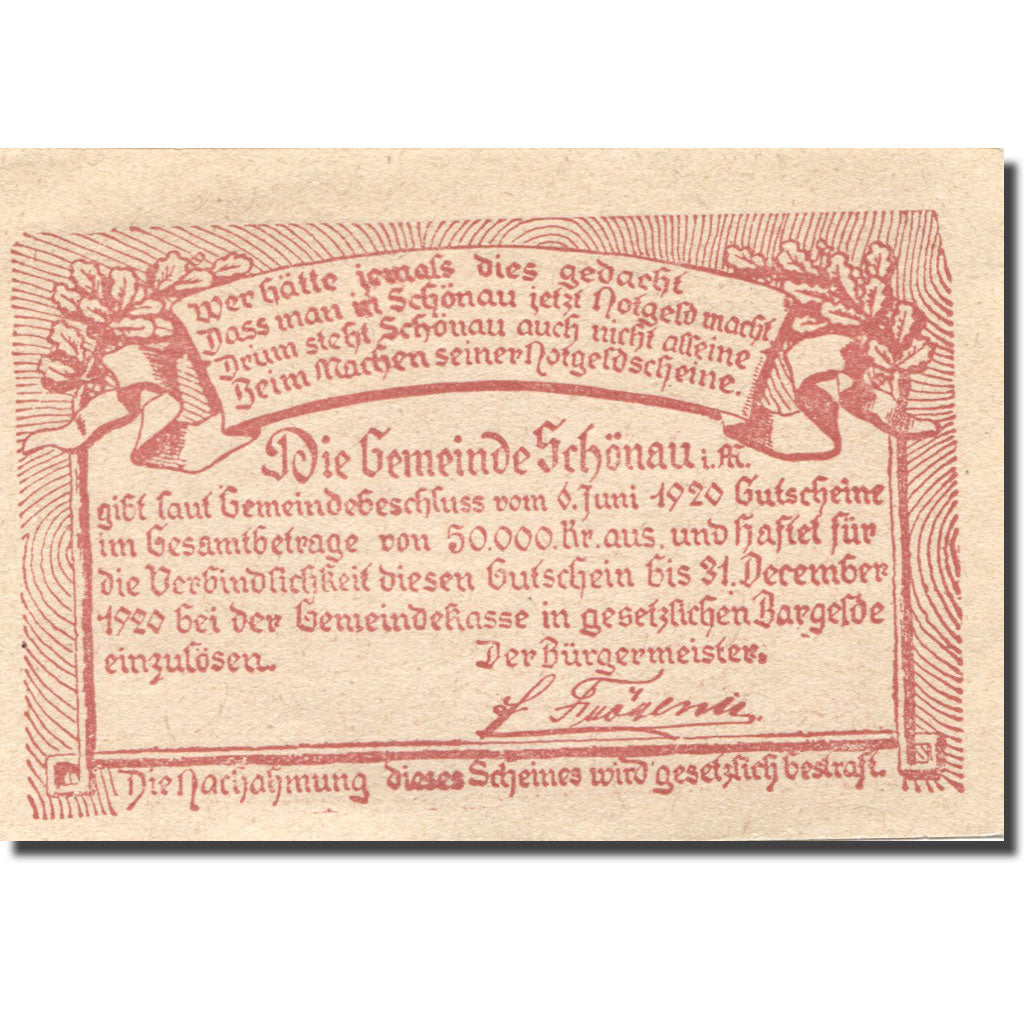 Banknote, Austria, Schönau, 10 Heller, ferme 1920-12-31, UNC(63), Mehl:FS 966b
