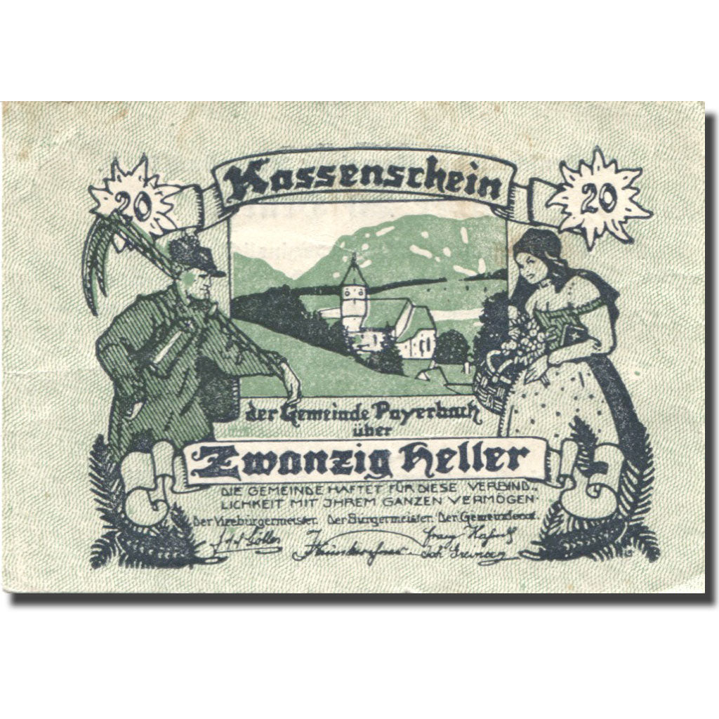 Banknote, Austria, Payerbach, 20 Heller, personnage, 1920 EF(40-45) Mehl:FS 725