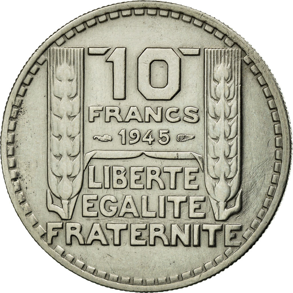 Moneta, Francja, Turin, 10 Francs, 1945, VF(20-25), Miedź-Nikiel, KM:908.1