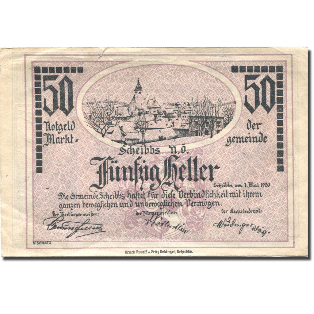 Banknote, Austria, Scheibbs, 50 Heller, 1920 purple AU(50-53) Mehl:FS 957IIb