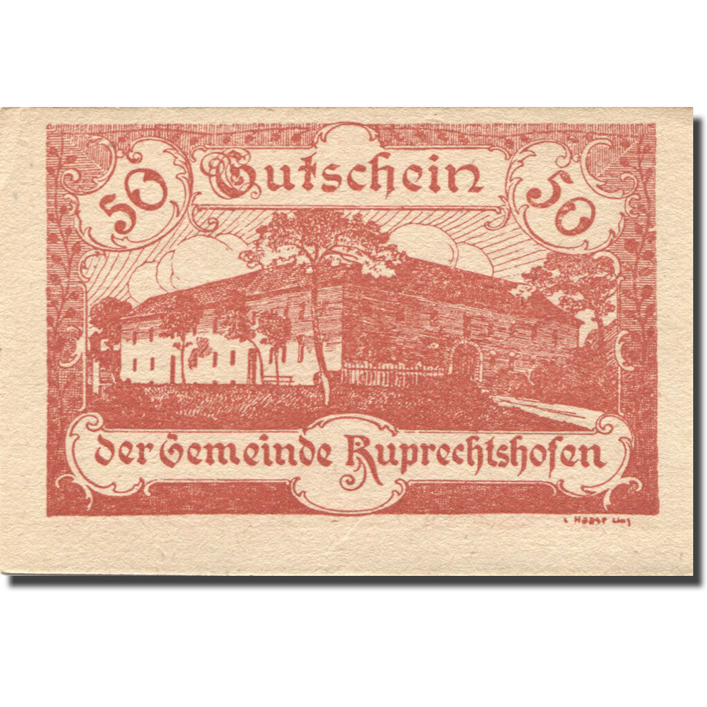 Banknote, Austria, Ruprechtshofen 50 Heller, château, 1921, UNC(63), Mehl:FS 901