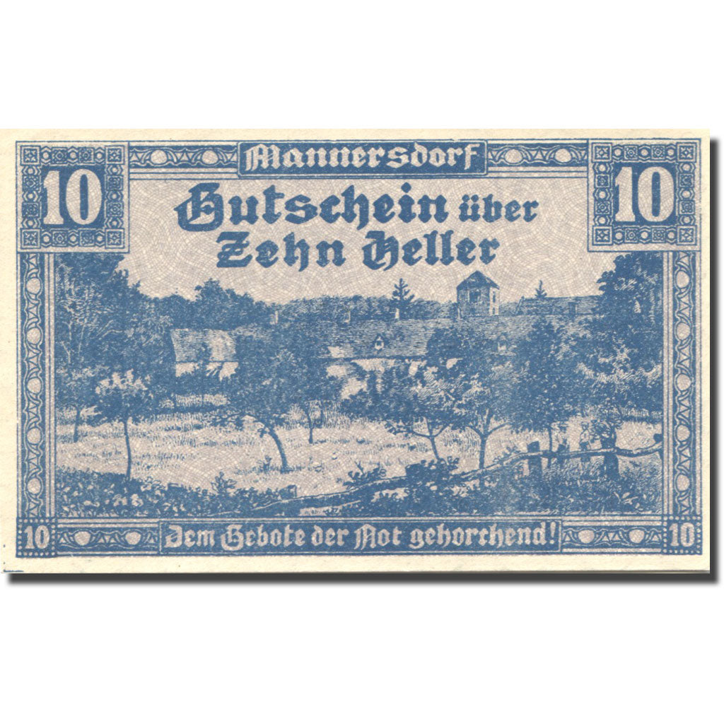 Banknote, Austria, Mannersdorf, 10 Heller, ferme, 1920 UNC(63) Mehl:FS 577a
