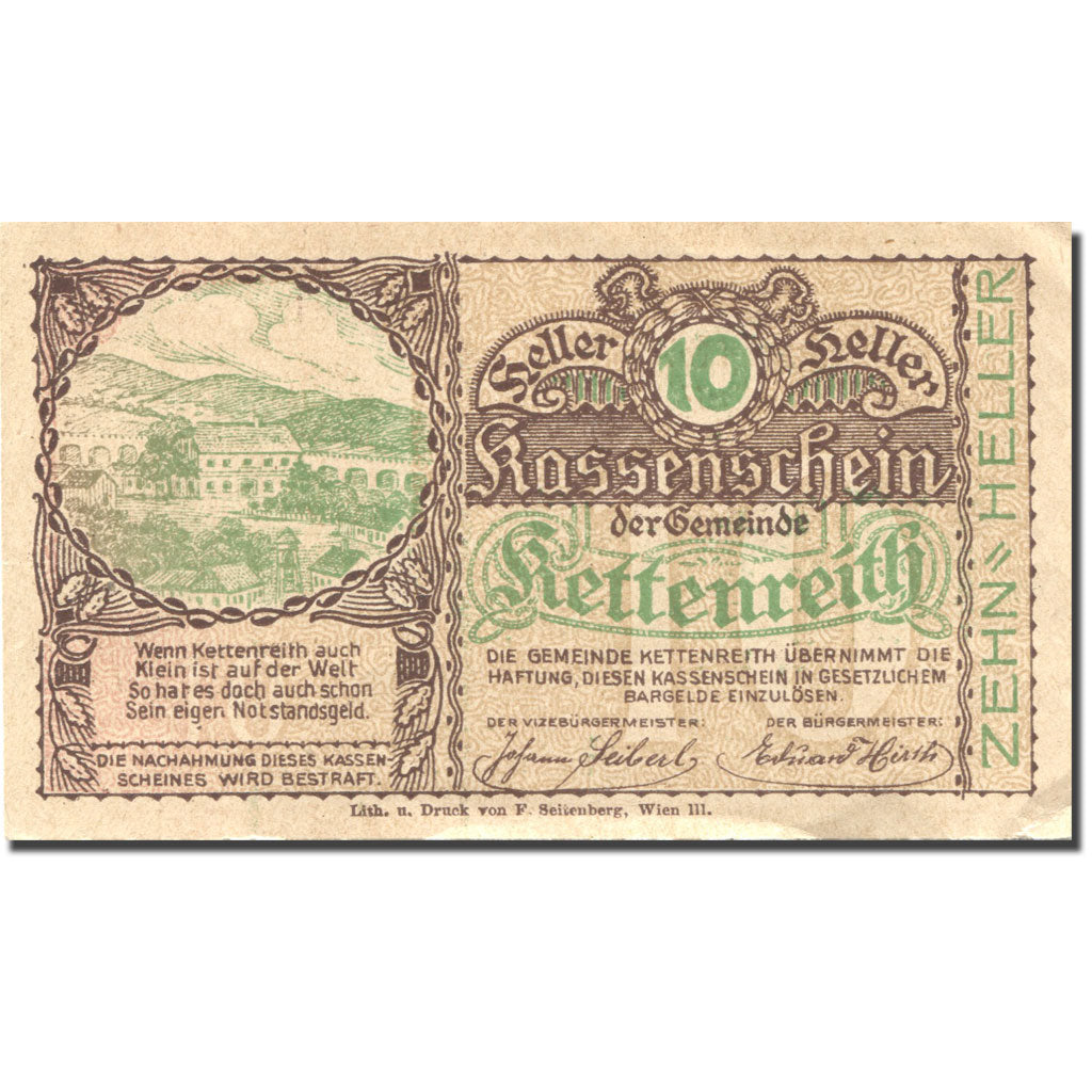 Banknote, Austria, Kettenreith, 10 Heller, village, 1920, UNC(63), Mehl:FS 435a