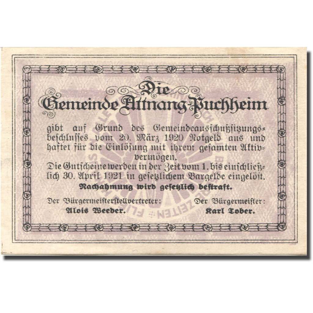 Banknote, Austria, Attnang-Puchheim 50 Heller Eglise 1921 UNC(63) Mehl:FS 61IA1