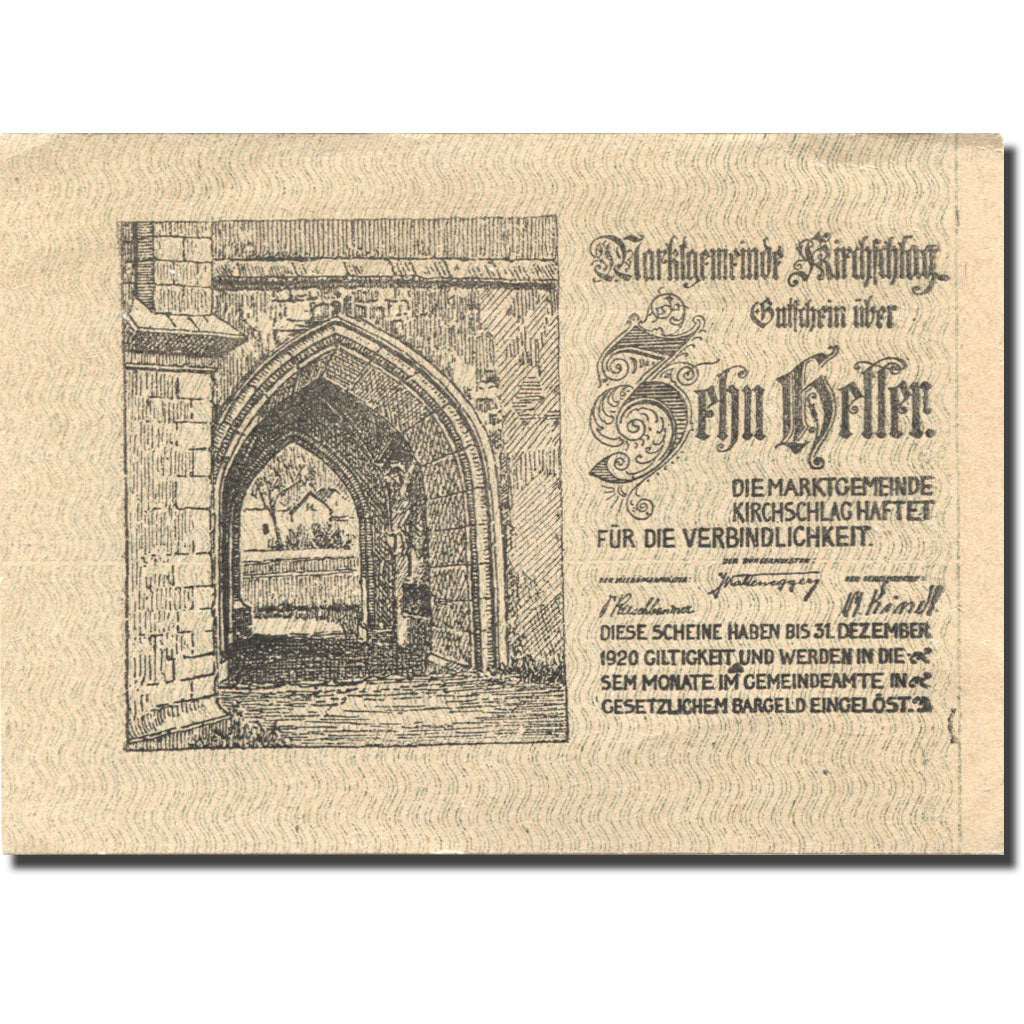 Banknote, Austria, Kirchschlag, 10 Heller, château, 1920 AU(55-58) Mehl:FS 448a