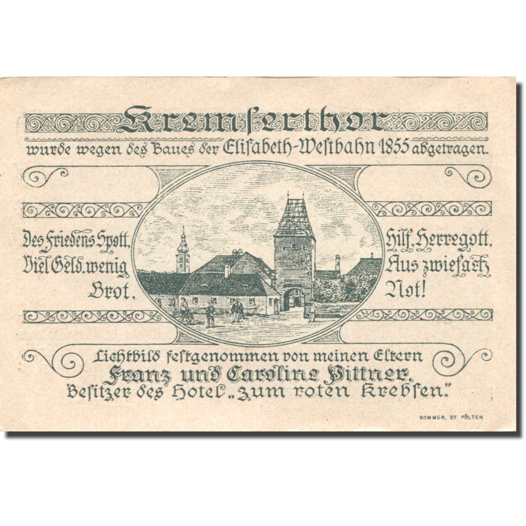 Banknote, Austria, St Pölten, 20 Heller, hôtel, 1920 UNC(63) Mehl:FS 927