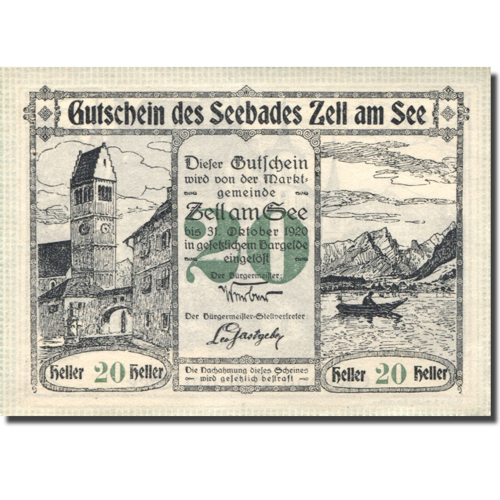 Billet, Autriche, Zell am See, 20 Heller, château, 1920, SPL Mehl:FS 1270II
