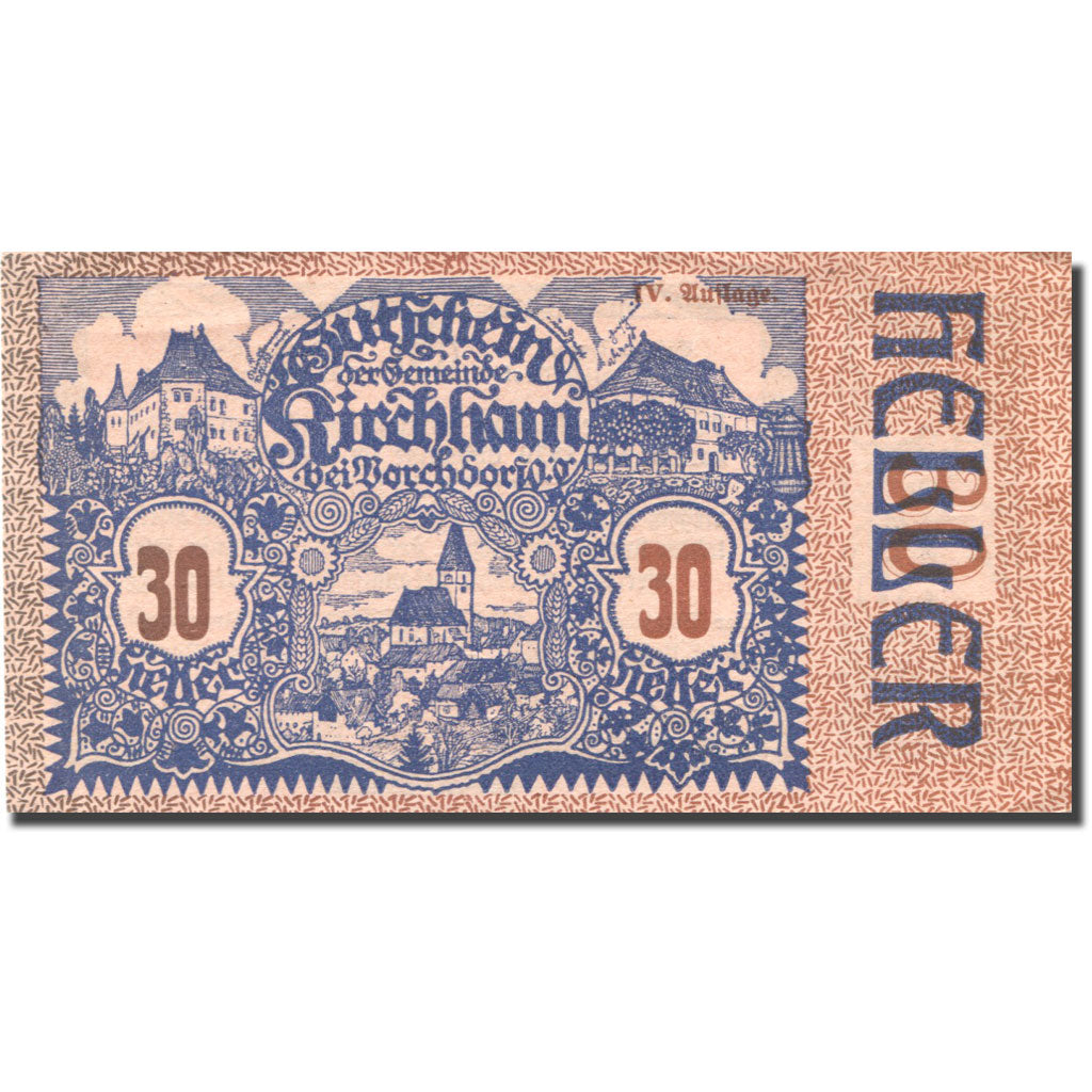 Banknote, Austria, Kirchham, 30 Heller, château, 1920 UNC(63) Mehl:FS 446Ia
