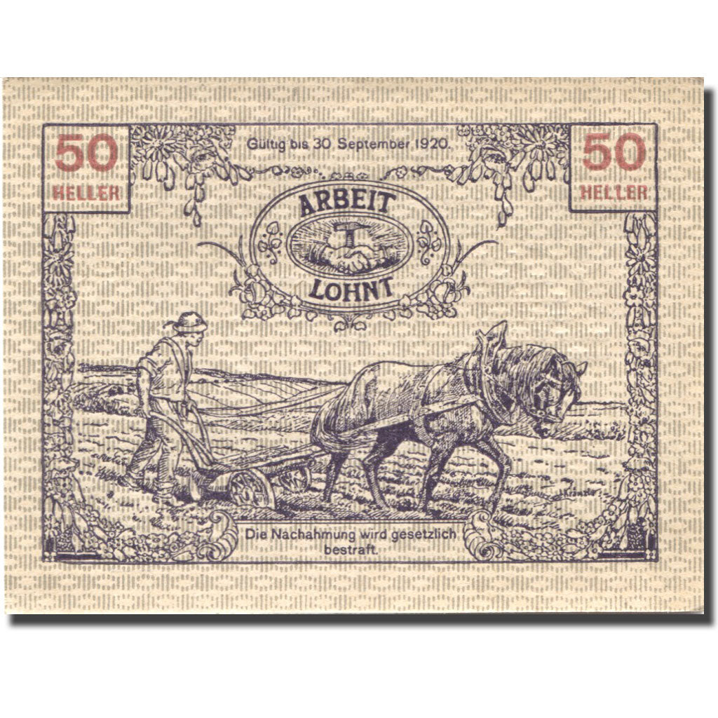 Banknote, Austria, Tausendblum, 50 Heller, personnage, 1920 UNC(63) Mehl:FS 1060