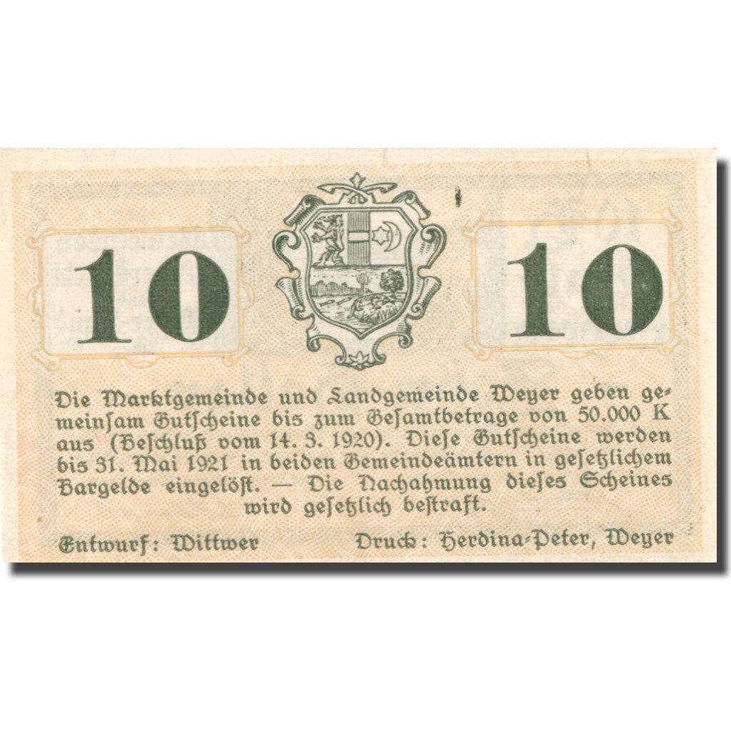 Banknote, Austria, Weyer, 10 Heller, pont 1921-03-31, UNC(63), Mehl:FS 1175