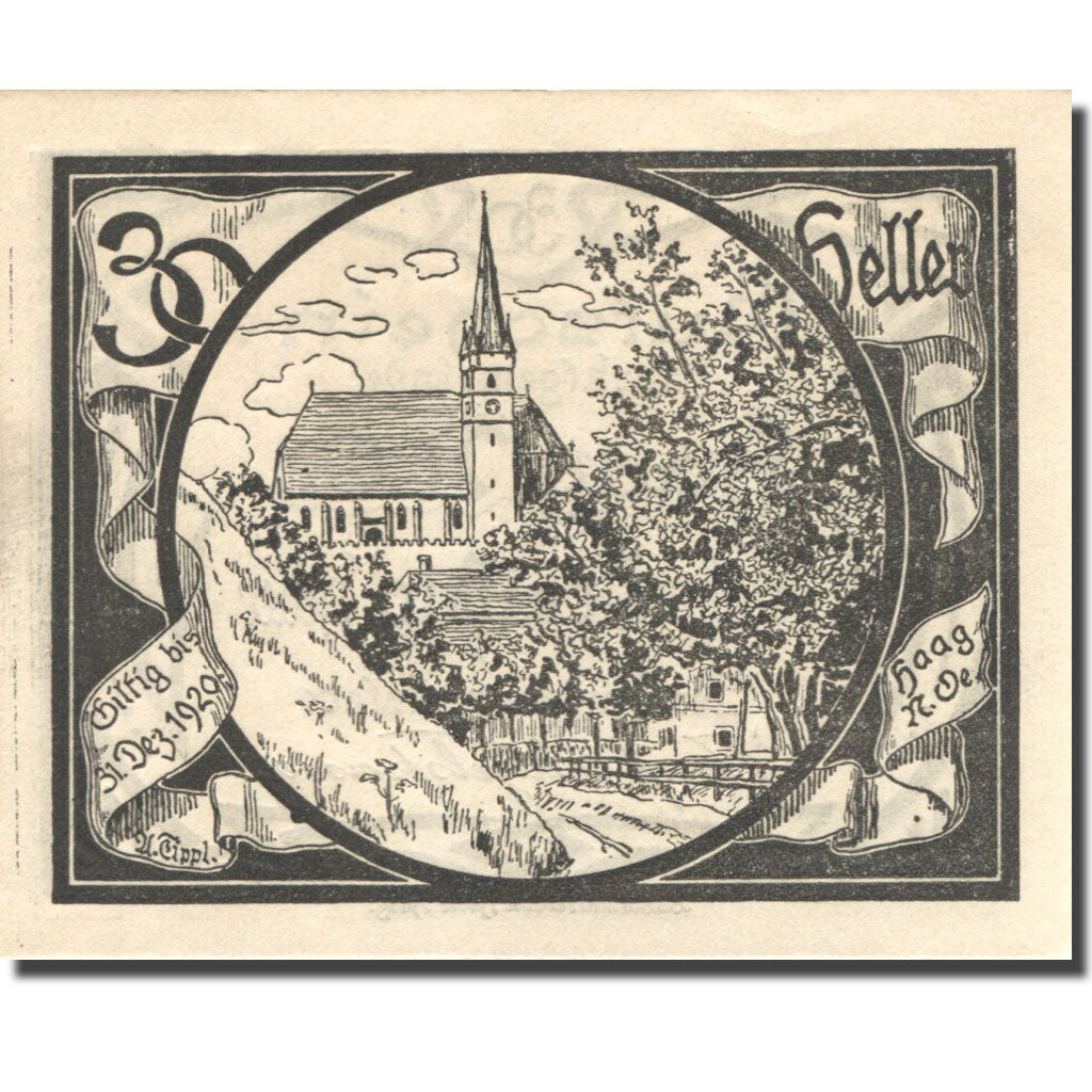 Banknote, Austria, Haag, 30 Heller, Eglise 1920-12-31, UNC(63), Mehl:FS 318