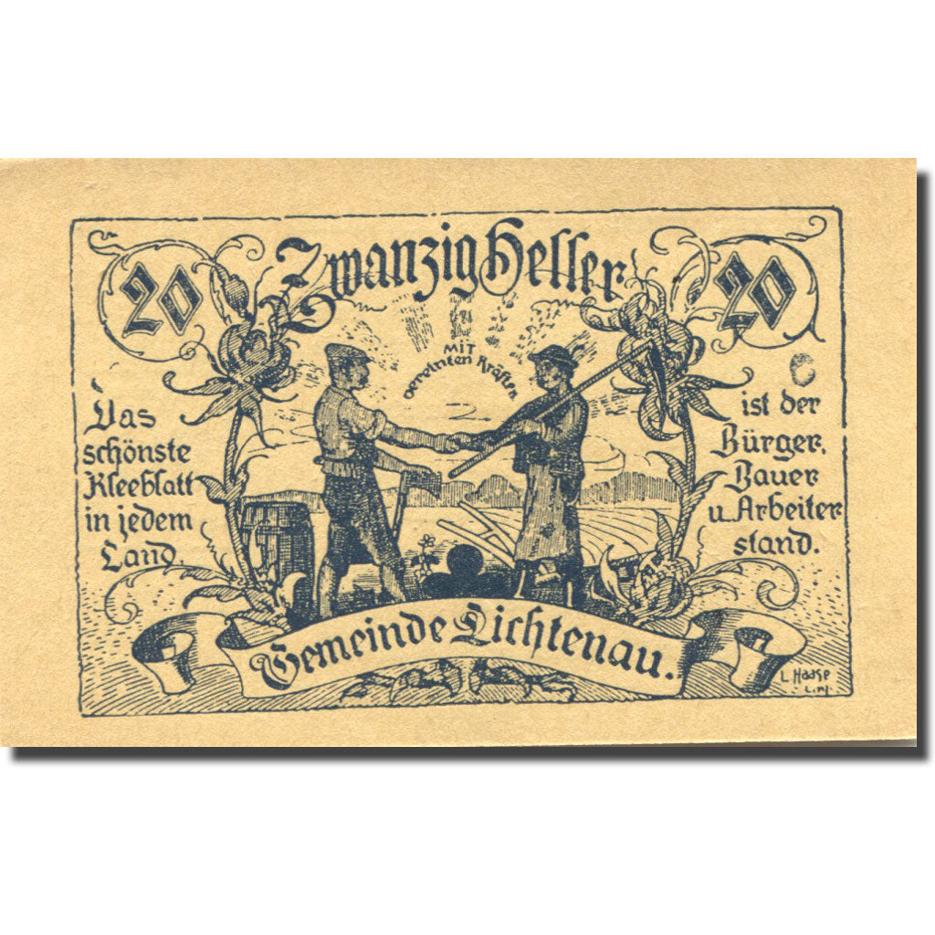 Banknote, Austria, Lichtenau, 20 Heller, personnage, 1920 UNC(63) Mehl:FS 517