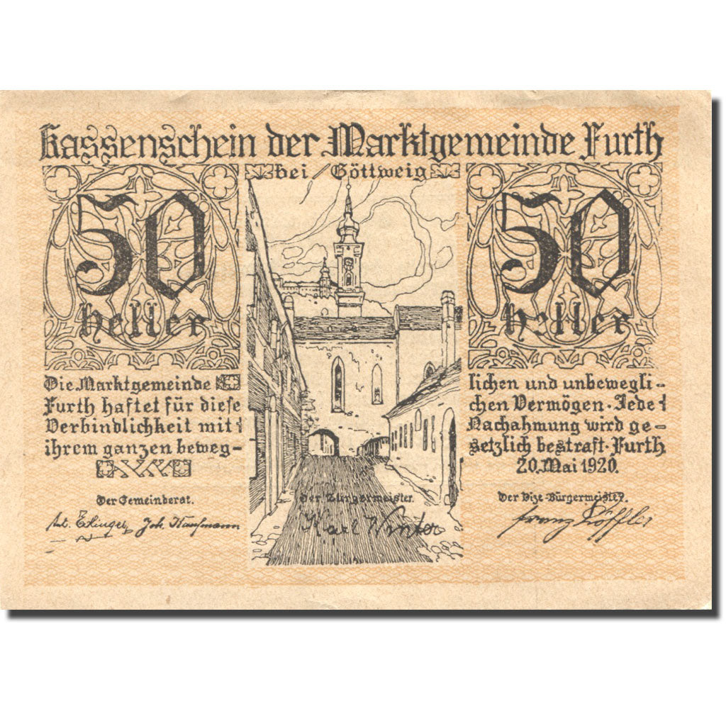 Billet, Autriche, Furth, 50 Heller, rue, 1920, 1920-09-30, SUP, Mehl:FS 214aB