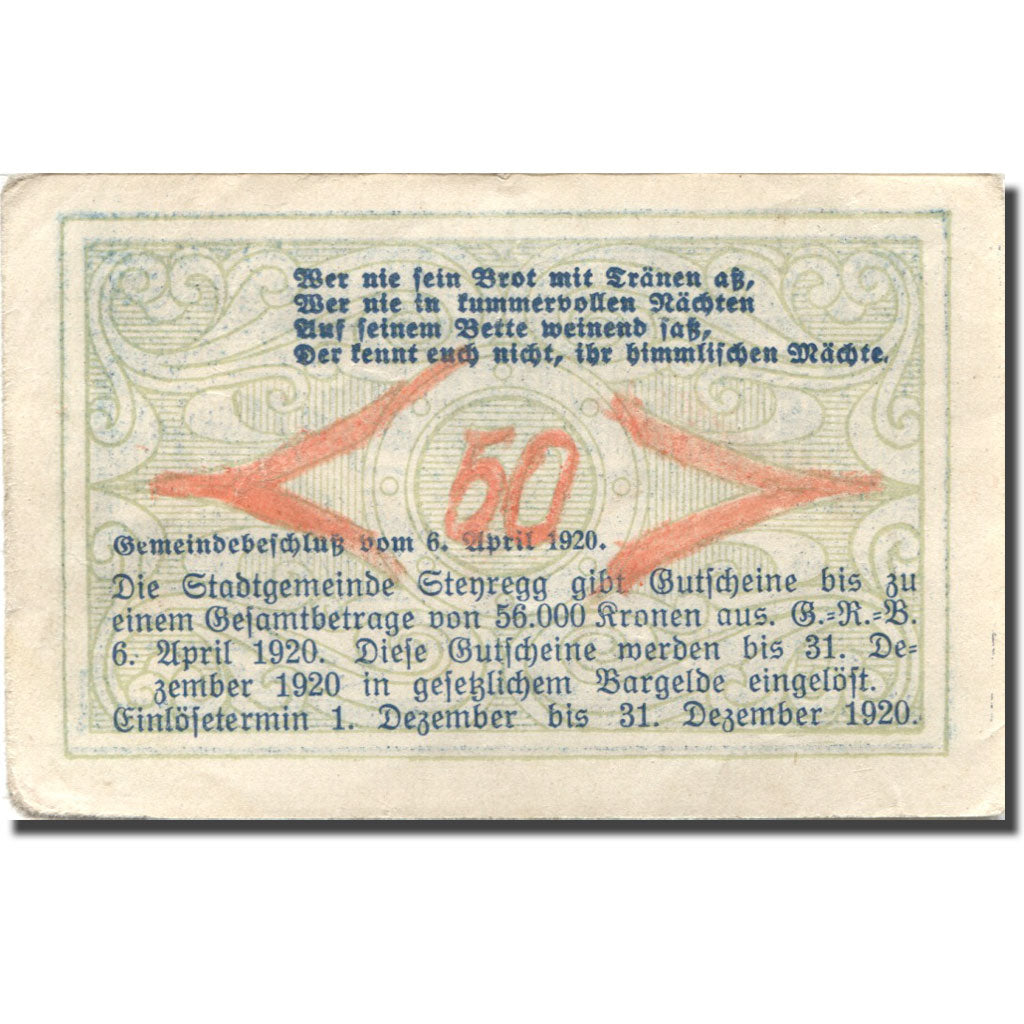 Banknot, Austria, Steyregg, 50 Heller, village, 1920, 1920-12-31, AU(50-53)