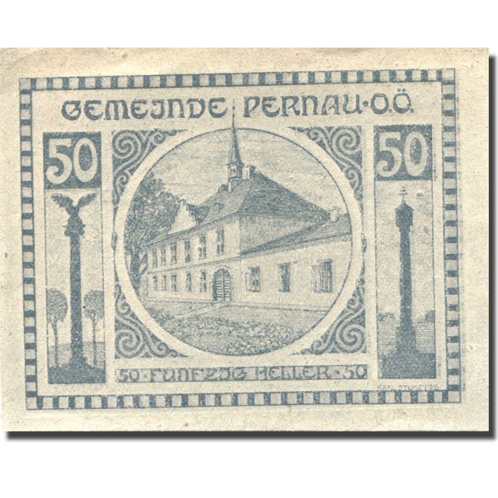 Geldschein, Österreich, Pernau, 50 Heller, Eglise, 1920, UNZ- Mehl:FS 734II