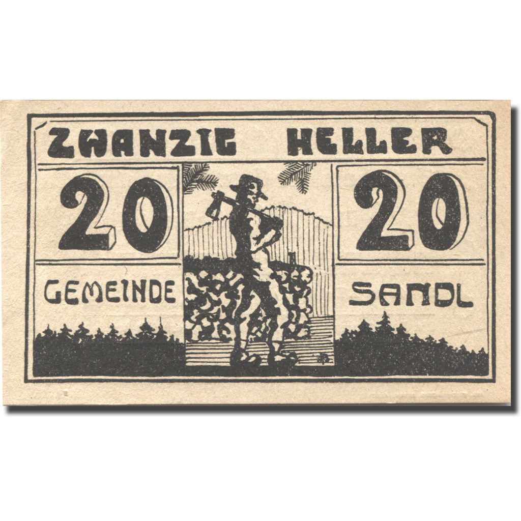 Banknote, Austria, Sandl, 20 Heller, personnage, 1920 UNC(63) Mehl:FS 874Ib