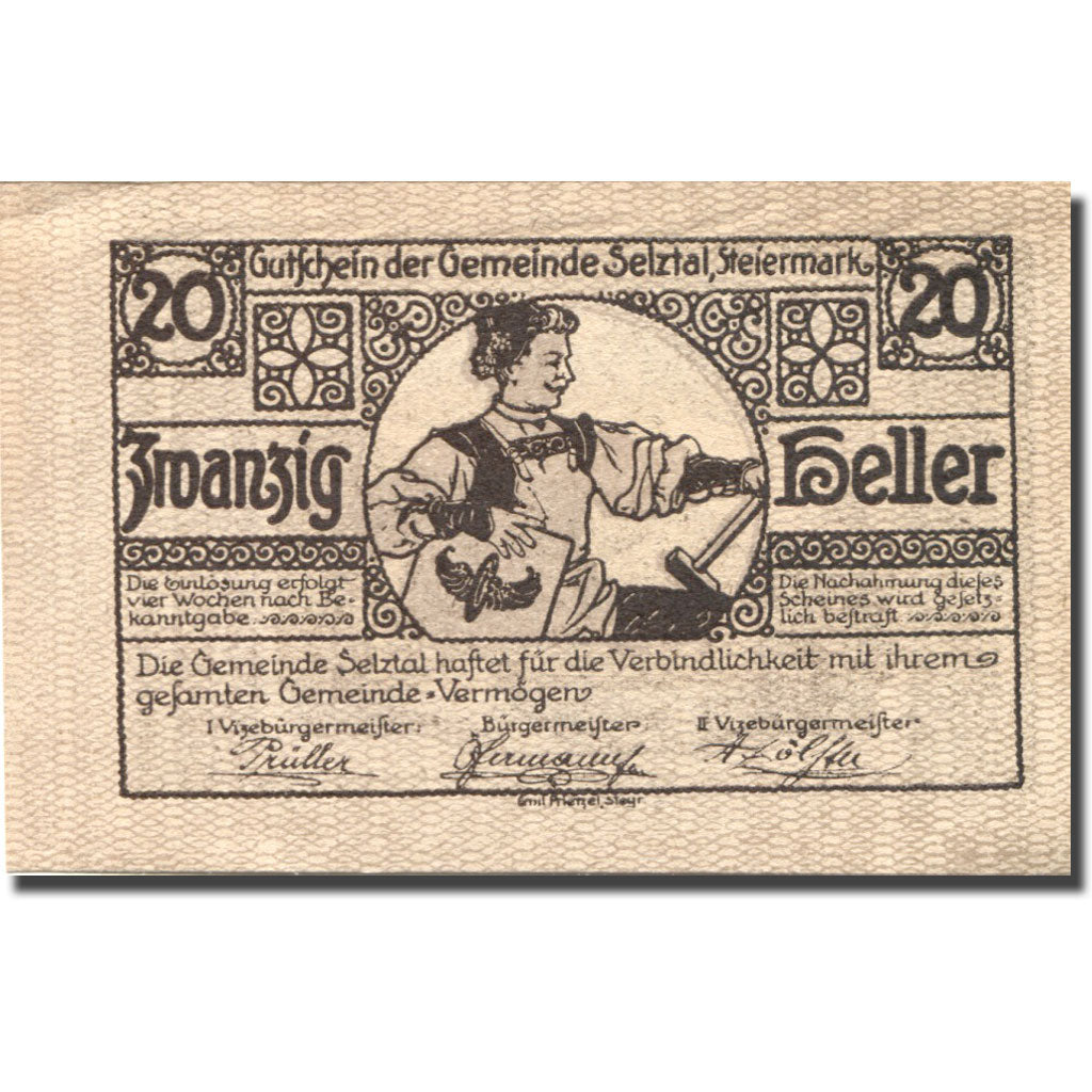Banknote, Austria, Selztal, 20 Heller, village, UNC(63), Mehl:FS 991a